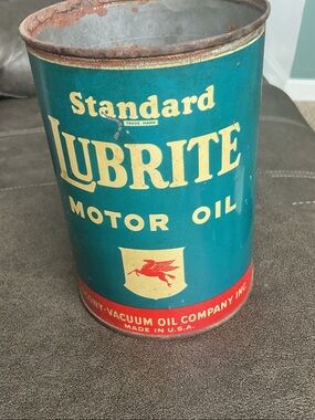 Teal and Red Vintage-Style Motor Oil Can